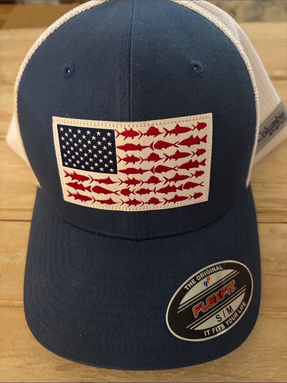 Columbia Navy & White Fishing Flag Flexfit Hat s/m
